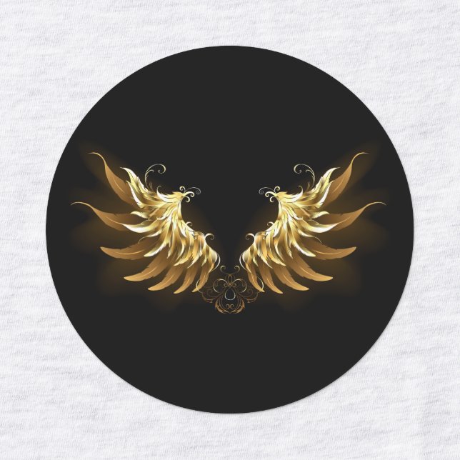 Golden Angel Wings on Black background Kids' Labels (Design 1)