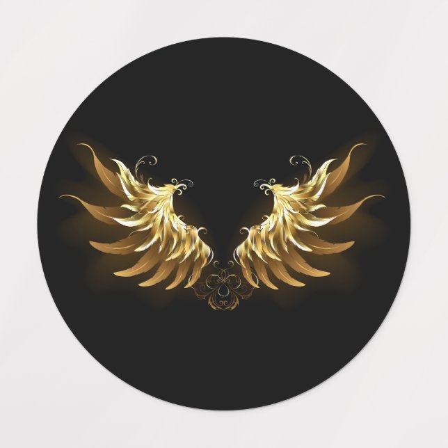 Golden Angel Wings on Black background Kids' Labels (Design 1)