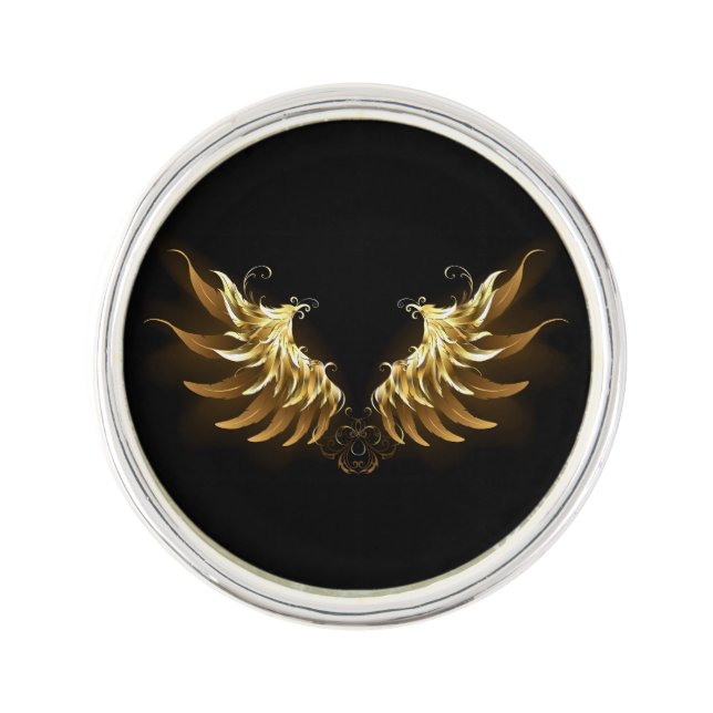 Golden Angel Wings on Black background Lapel Pin (Front)