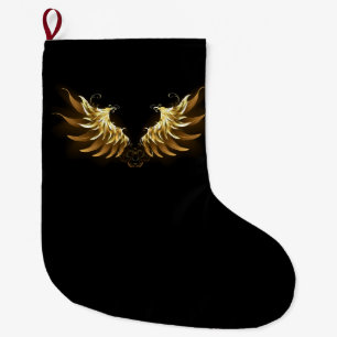 Golden Angel Wings on Black background Large Christmas Stocking