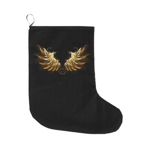 Golden Angel Wings on Black background Large Christmas Stocking