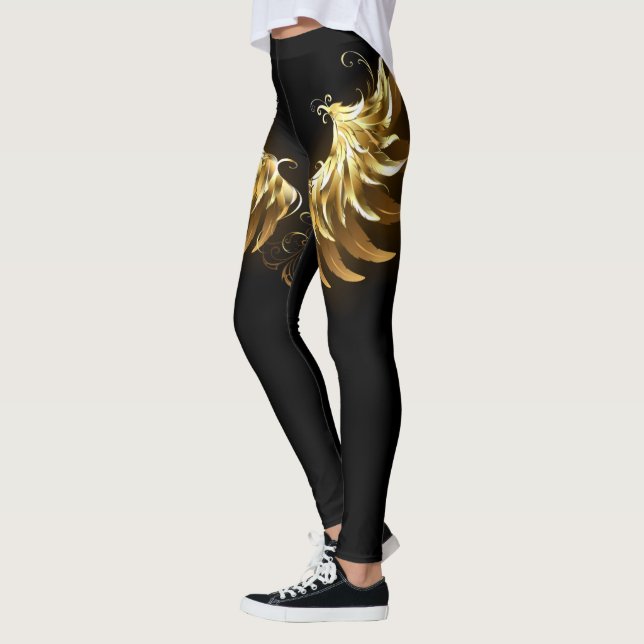 Golden Angel Wings on Black background Leggings (Left)