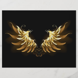 Golden Angel Wings on Black background Letterhead
