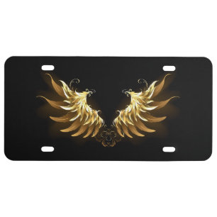 Golden Angel Wings on Black background License Plate