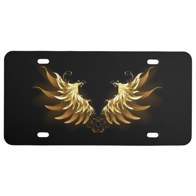 Golden Angel Wings on Black background License Plate (Front)