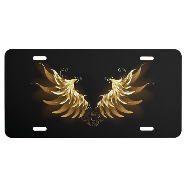 Golden Angel Wings on Black background License Plate (Front)
