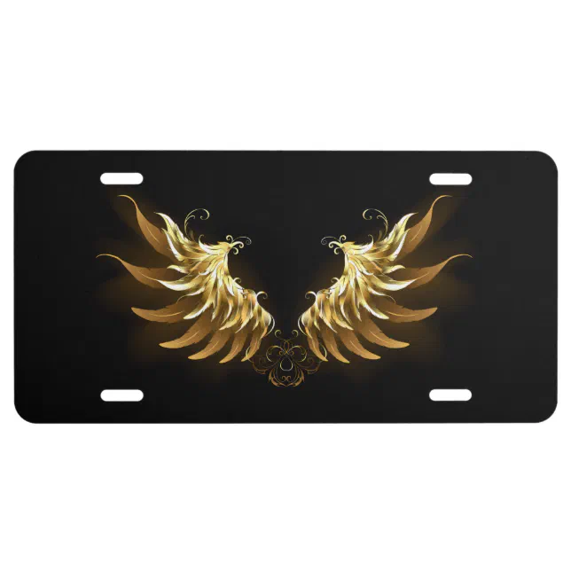 Golden Angel Wings on Black background License Plate Zazzle
