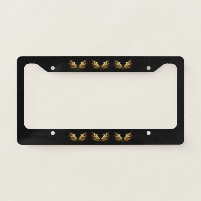 Golden Angel Wings on Black background License Plate Frame (Front)