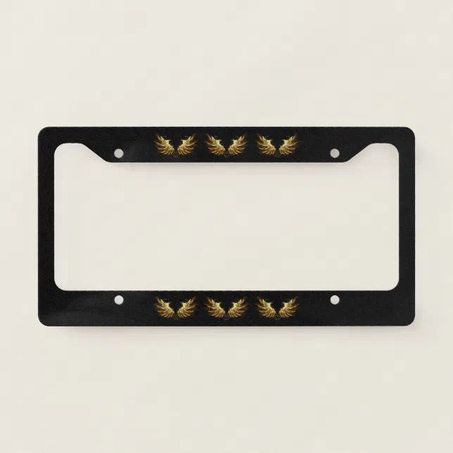 Golden Angel Wings on Black background License Plate Frame Zazzle