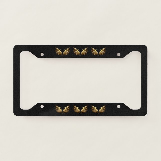 Golden Angel Wings on Black background License Plate Frame (Front)
