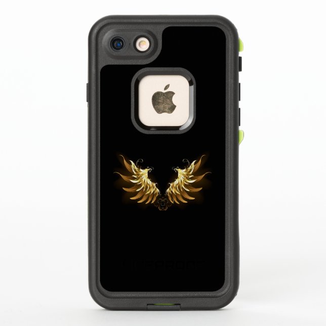 Golden Angel Wings on Black background LifeProof iPhone Case (Back)