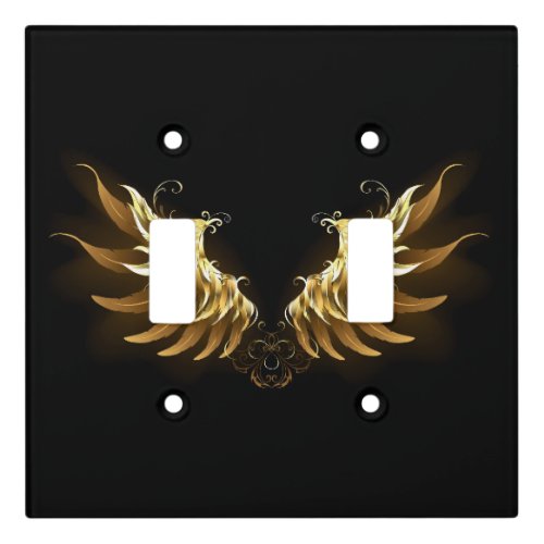 Golden Angel Wings on Black background Light Switch Cover