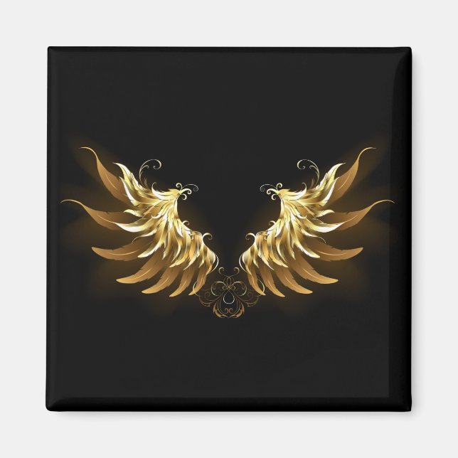 Golden Angel Wings on Black background Magnet (Front)