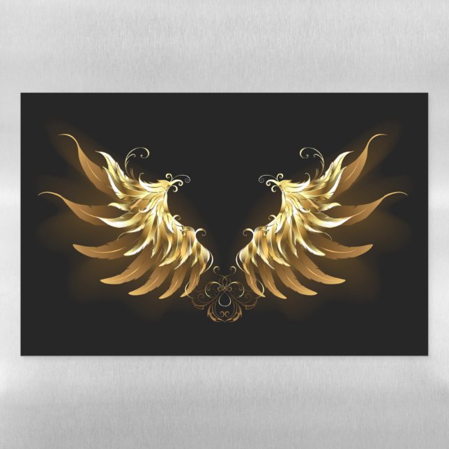 Golden Angel Wings on Black background Magnetic Dry Erase Sheet (Horizontal)