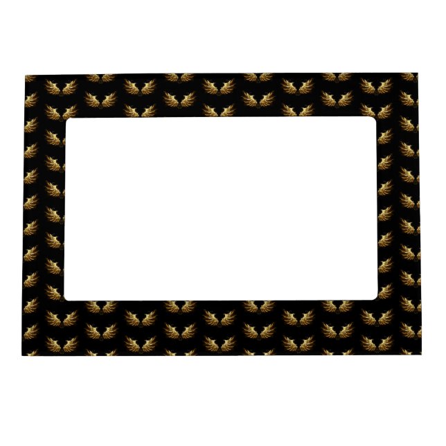 Golden Angel Wings on Black background Magnetic Frame (Front)