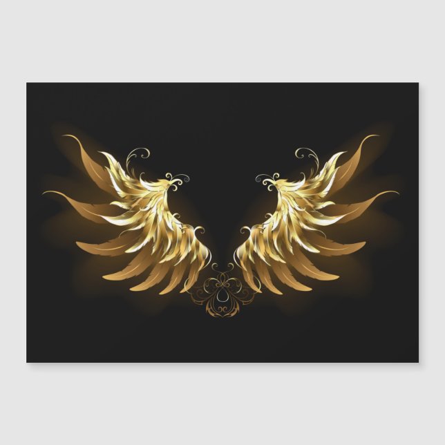 Golden Angel Wings on Black background Magnetic Invitation (Front)