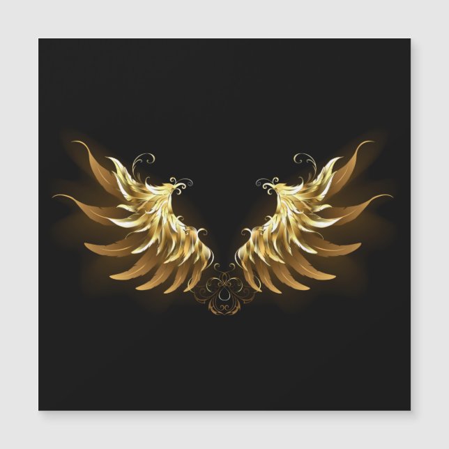 Golden Angel Wings on Black background Magnetic Invitation (Front)