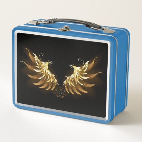 Golden Angel Wings on Black background Metal Lunch Box