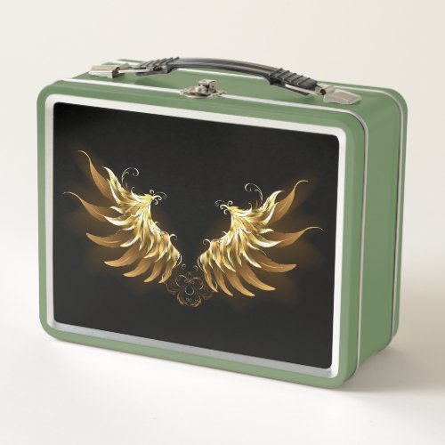 Golden Angel Wings on Black background Metal Lunch Box