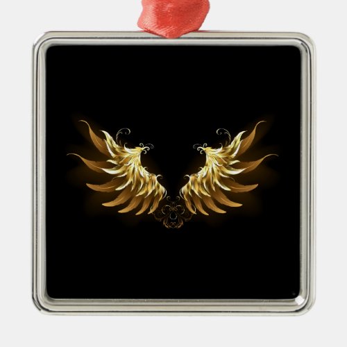Golden Angel Wings on Black background Metal Ornament