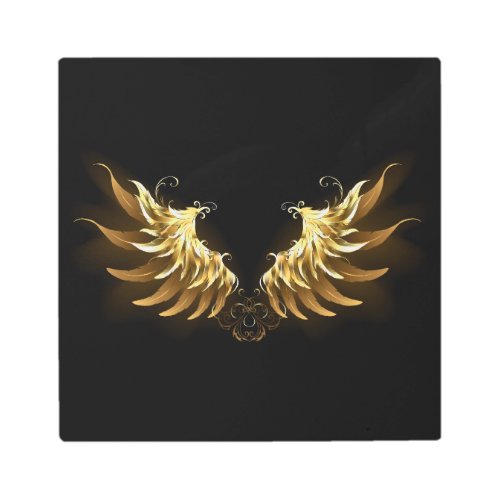 Golden Angel Wings on Black background Metal Print