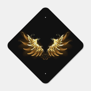 Golden Angel Wings on Black background Metal Sign