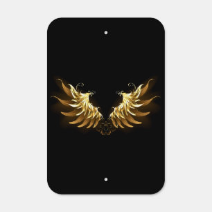 Golden Angel Wings on Black background Metal Sign