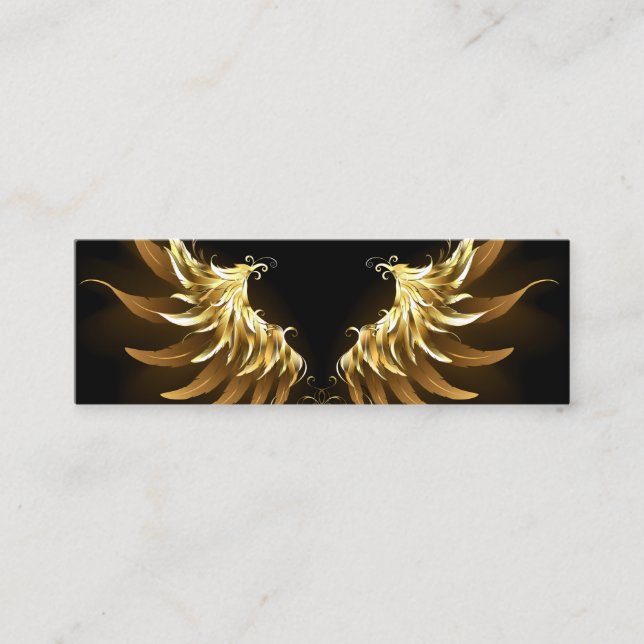 Golden Angel Wings on Black background Mini Business Card (Front)