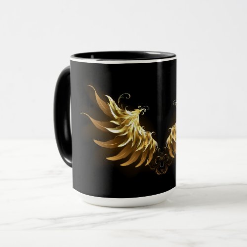Golden Angel Wings on Black background Mug