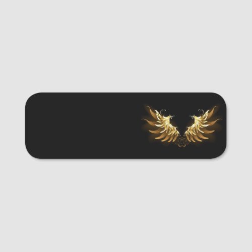 Golden Angel Wings on Black background Name Tag