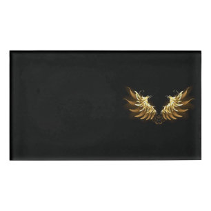 Golden Angel Wings on Black background Name Tag