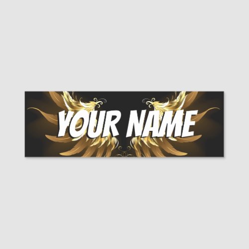 Golden Angel Wings on Black background Name Tag