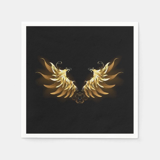 Golden Angel Wings on Black background Napkins (Front)