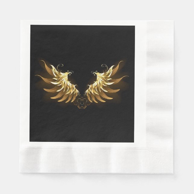 Golden Angel Wings on Black background Napkins (Front)