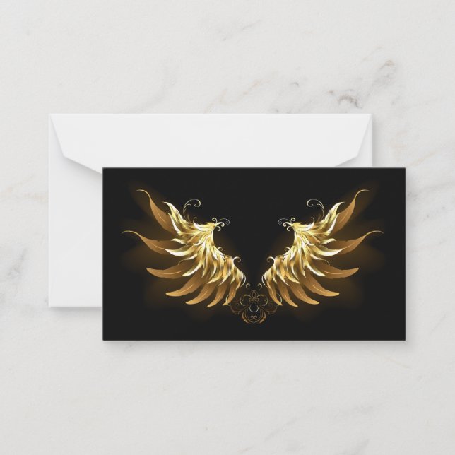 Golden Angel Wings on Black background Note Card (Front)