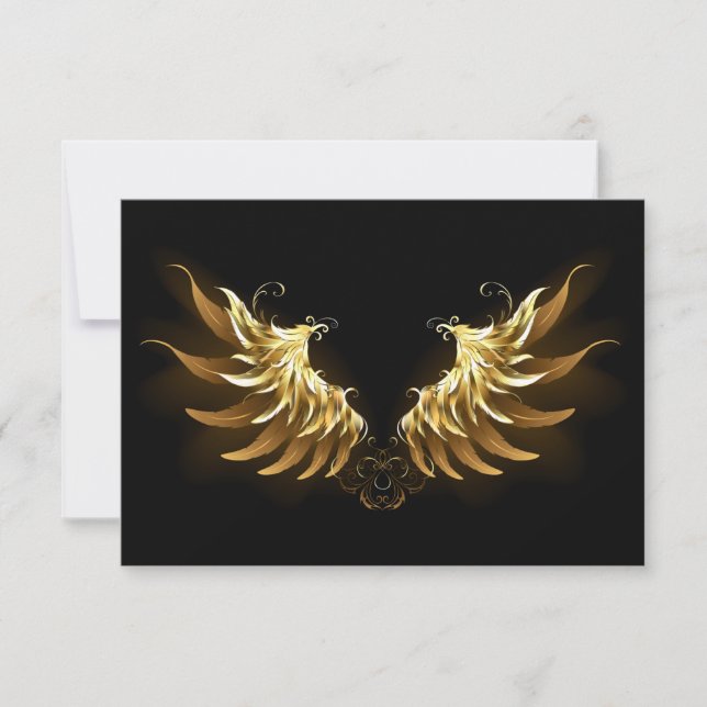 Golden Angel Wings on Black background Note Card (Front)