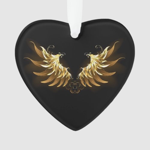 Golden Angel Wings on Black background Ornament