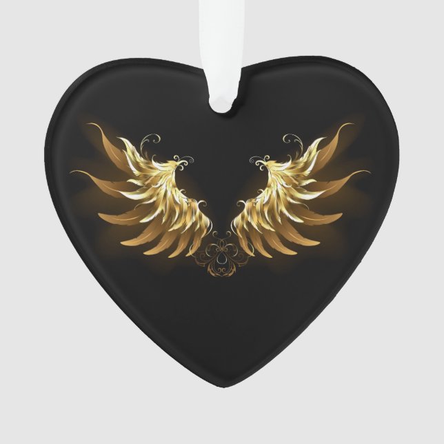 Golden Angel Wings on Black background Ornament (Front)