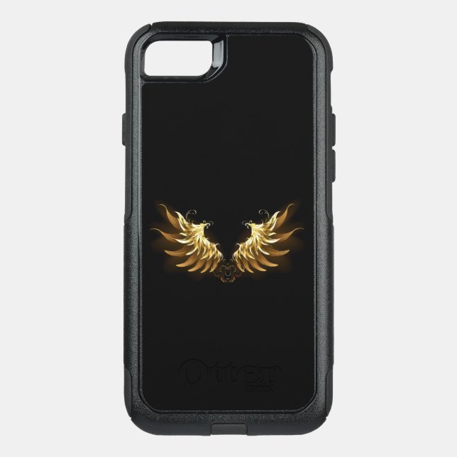 Golden Angel Wings on Black background Otterbox iPhone Case (Back)