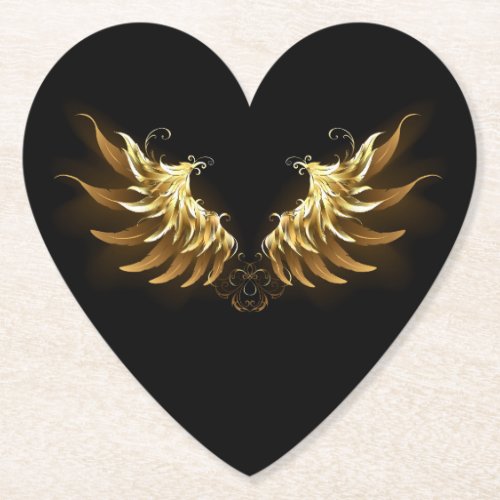 Golden Angel Wings on Black background Paper Coaster