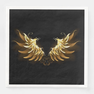 Golden Angel Wings on Black background Paper Dinner Napkins