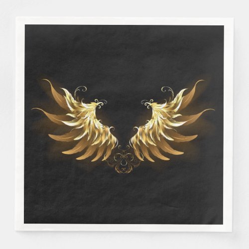 Golden Angel Wings on Black background Paper Dinner Napkins