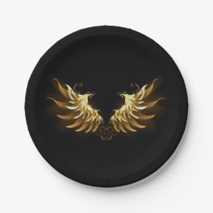 Golden Angel Wings on Black background Paper Plates