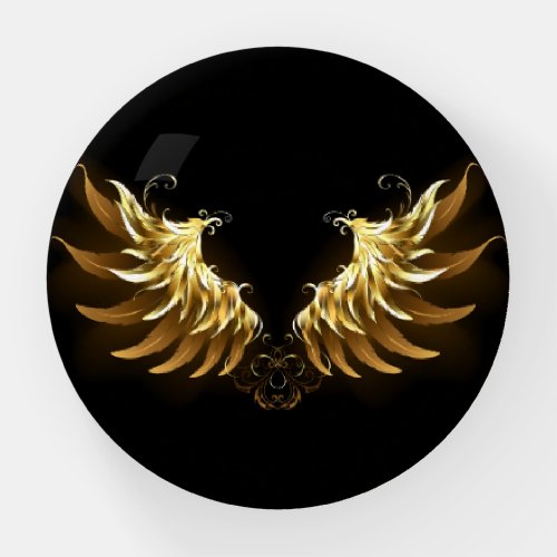 Golden Angel Wings on Black background Paperweight