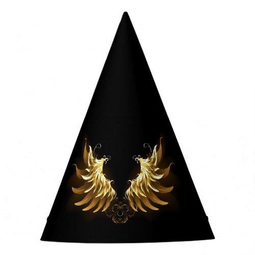 Golden Angel Wings on Black background Party Hat