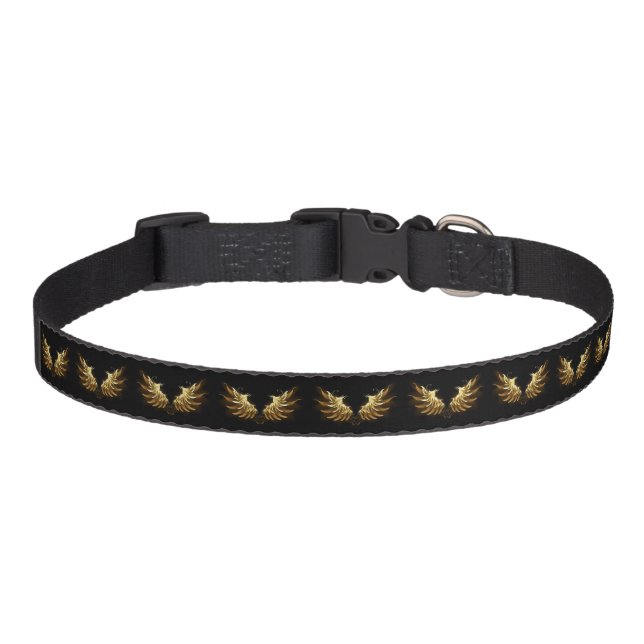 Golden Angel Wings on Black background Pet Collar (Front)