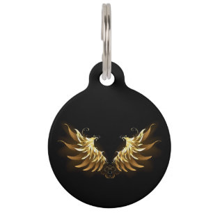 Golden Angel Wings on Black background Pet ID Tag
