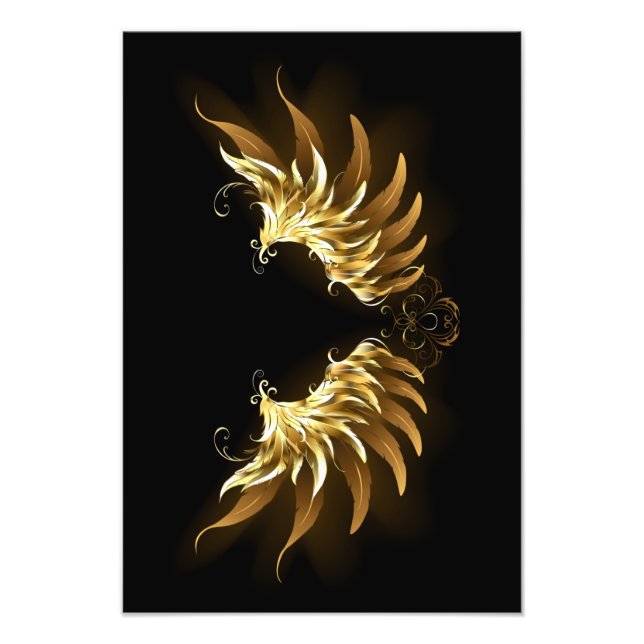 Golden Angel Wings on Black background Photo Print (Front)