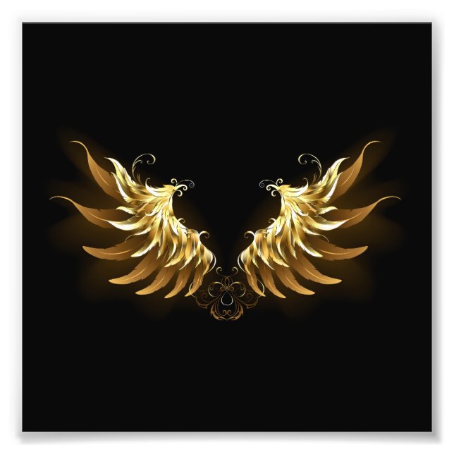 Golden Angel Wings on Black background Photo Print (Front)