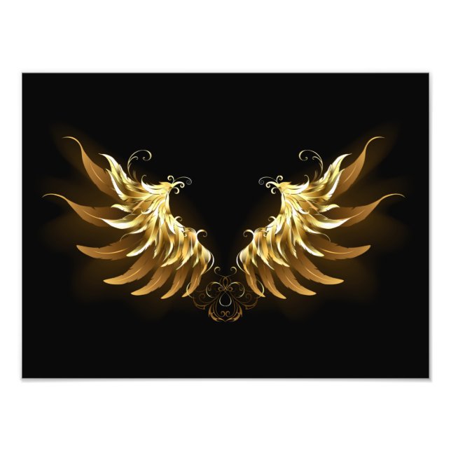 Golden Angel Wings on Black background Photo Print (Front)